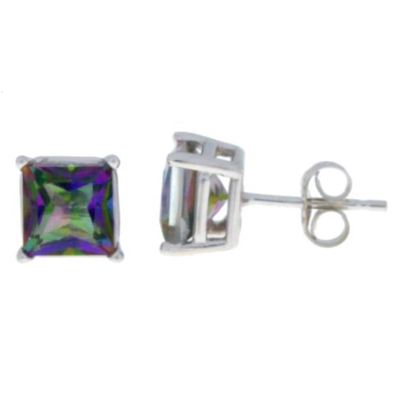 14Kt White Gold Mystic Topaz Princess Cut Stud Earrings
