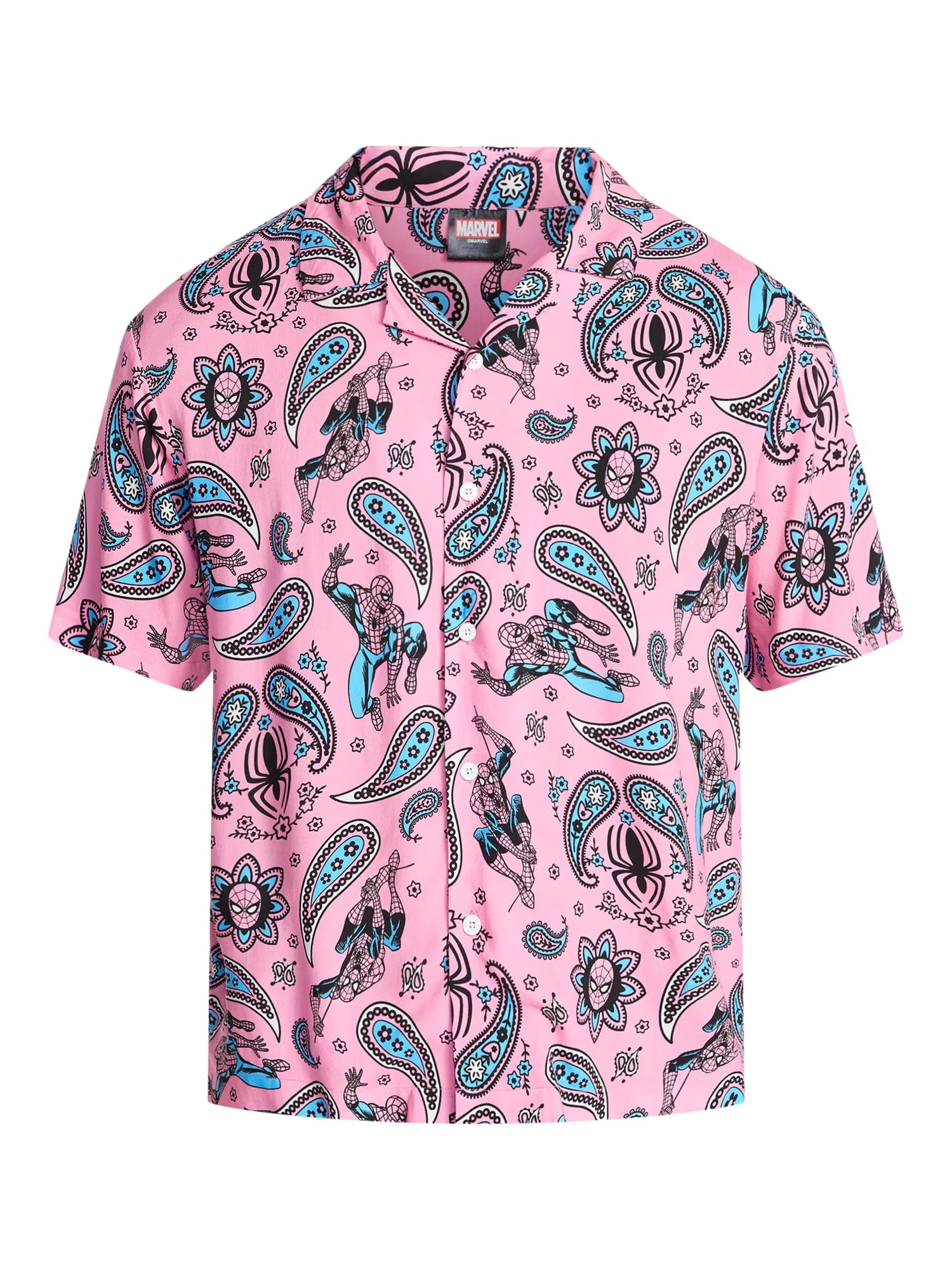Spider-Man, Men's & Big Men's Graphic Button-Up Shirt, Paisley Peter, Sizes S-3XL