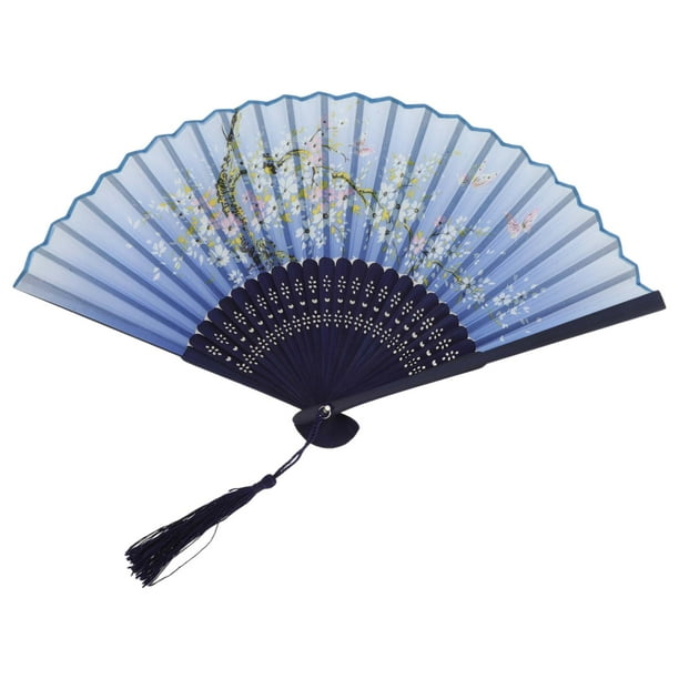 Oportunidades Únicas 1 Pc Abanico Plegable con Sutil Fragancia de Flores para Fiesta de Baile Azul de Bambú de Seda