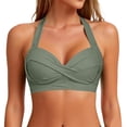 thumbnail image 2 of Crisscross Front Halter Bikini Top with Push-Up Lift and Soft Padding, Awesome For Beach Vacations Pool Parties Army Green L, 2 of 5