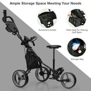 Gymax 3-Wheel Foldable Golf Push Pull Cart Trolley w/ Seat Adjustable Handle Green