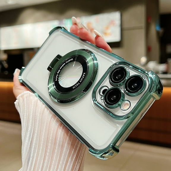 Decase Magnetic Ultra Hybrid Case for iPhone 14 Pro Max [Support Wireless Charging] Anti-Yellowing Clear Shockproof Ring Kickstand Cover with Camera Lens Protector,for iPhone 14 Pro Max- green