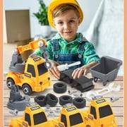 4 Set Take Apart Truck Toys W/Wrench Screwdriver for 3Y+ Kids STEM Building Toy, Build a Dump/Mixer/Excavator/Crane Car, Play Construction Vehicle for Toddlers Boys & Girls