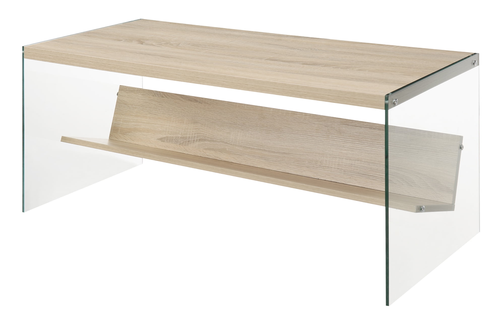 Convenience Concepts SoHo Glass Coffee Table with Shelf, Weathered White/Glass