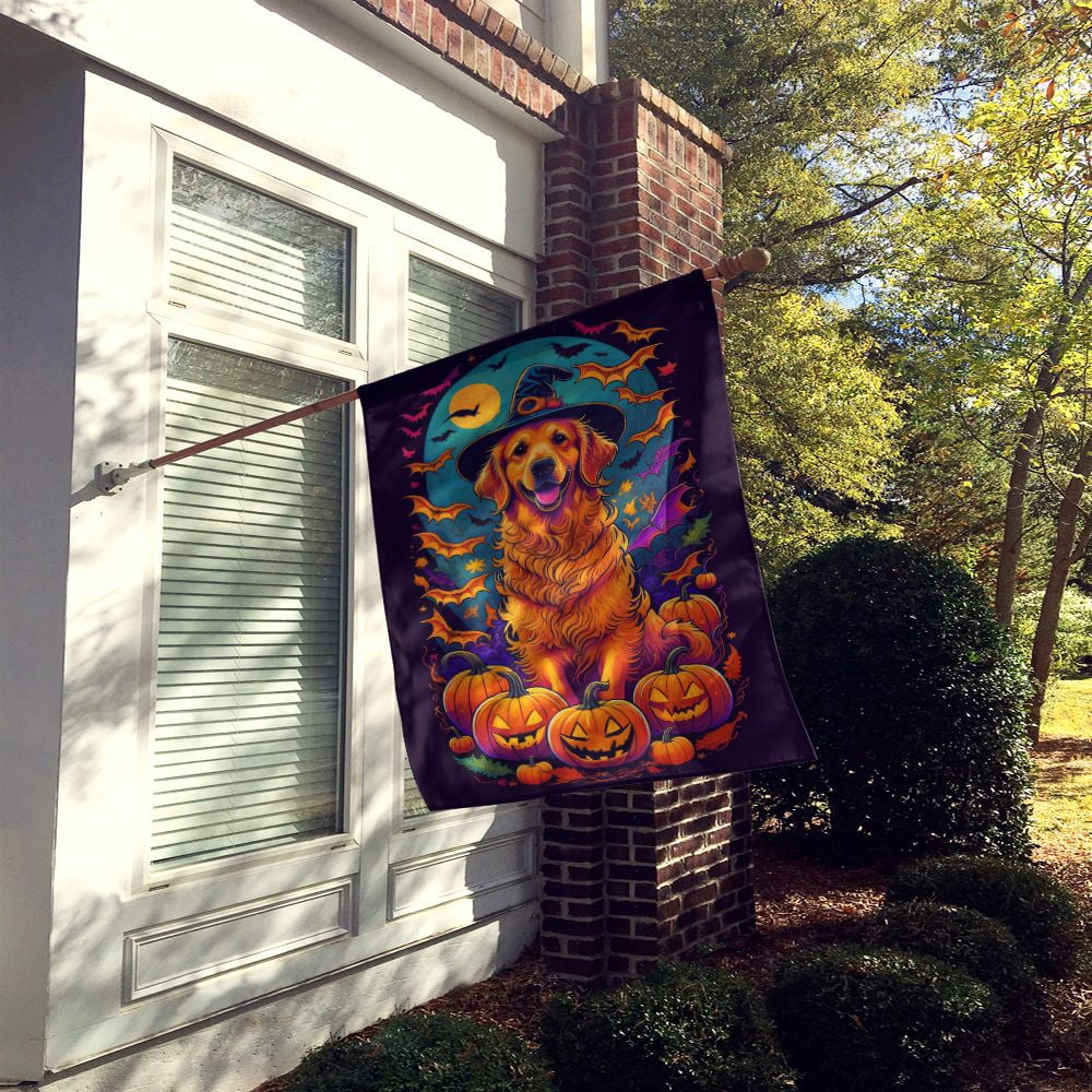 Halloween Golden Retriever Dog House Flag 28x40IN Double-Sided Polyester Decorative Sleeve Pole Flag for Outdoor Home Garden