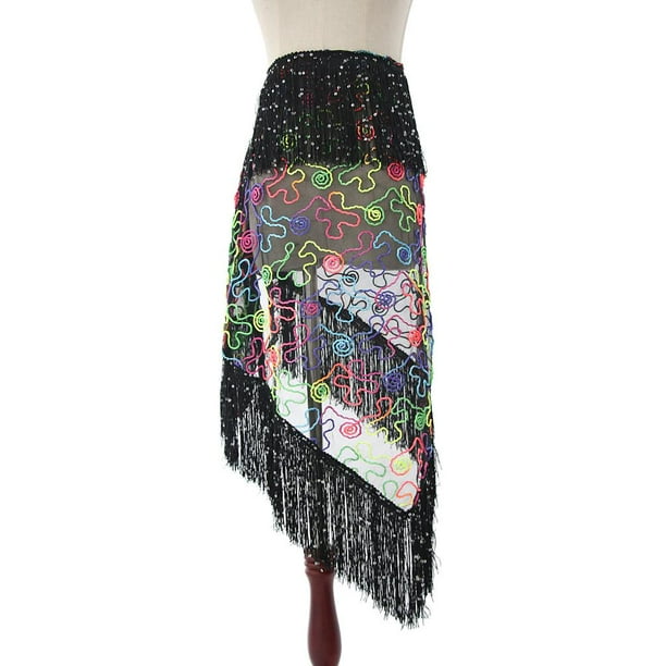 Moda mujer triángulo danza del vientre bufanda de cadera cinturón traje bor lentejues ropa Negro Macarena Bufanda de la cadera de la danza de vientre