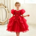 thumbnail image 2 of THDHVS Flower Girl Dress,Puff Sleeve Princess Party Gown Elegant Fashion Design for Girls Bridesmaid Birthday Dinner Stage Show,Girls Party Dress Red 2-3 Years, 2 of 8