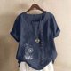 thumbnail image 2 of Vestidos Casuales Para Mujer, Blusas De Mujer De Moda Blusa informal de lino con botones y manga corta estampada para mujer, 2 of 4