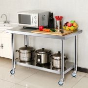 Costway 30 x 48 Stainless Steel Commercial Kitchen Work Table w/ 4 Wheels