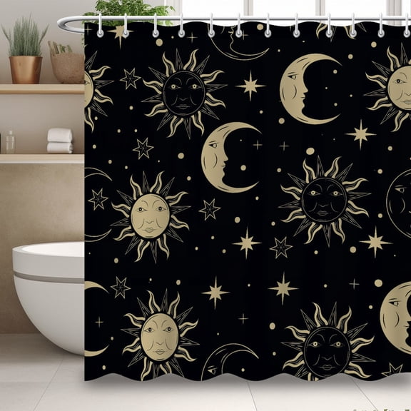 Modern Minimalist Style Shower Curtain, Boheo Sun Moon Waterproof Shower Curtain, Simple Bathroom Decor with 12 Hooks