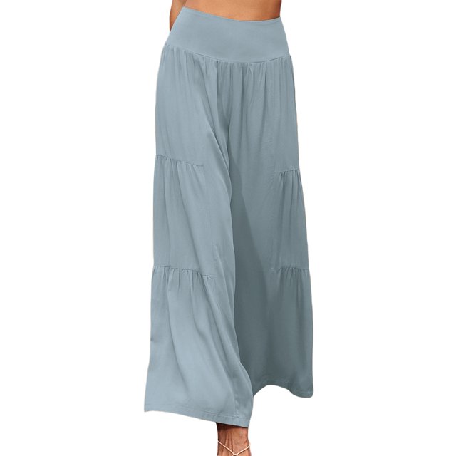 Sunloudy Pantalones de pierna ancha para mujer, pantalones plisados sueltos casuales de color sólido de cintura alta, caqui/negro/verde claro/blanco/verde/rojo vino Sunloudy moda