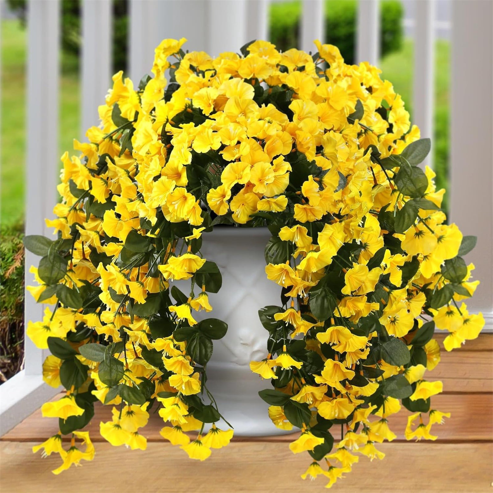 1PCS 23 Inch Artificial Hanging Morning Glory Flowers for Porch Patio Balcony Spring Summer Outdoor Decor, Faux Trailing Vines Fake Hanging Floral Plants,UV Resistant Realistic Fade Proof,G-style