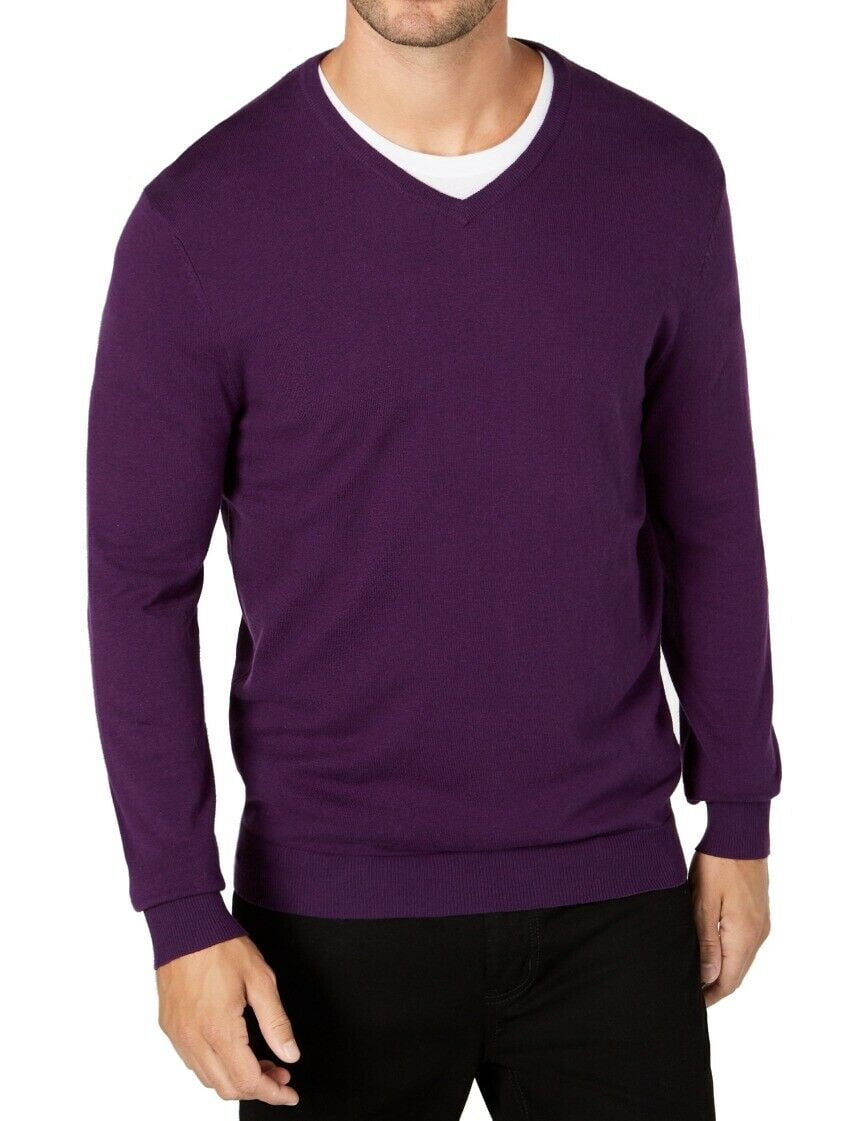 Alfani Men Sweater Grape Small Ribbed 