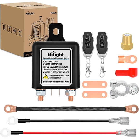 Nilight Remote Battery Disconnect Switch 12V 250A Car Anti-Theft Kill Switches Upgrade Prevent Power Drain with Wireless Remote Control Relay Fobs Black Negative Cable for Auto Truck RV Boat