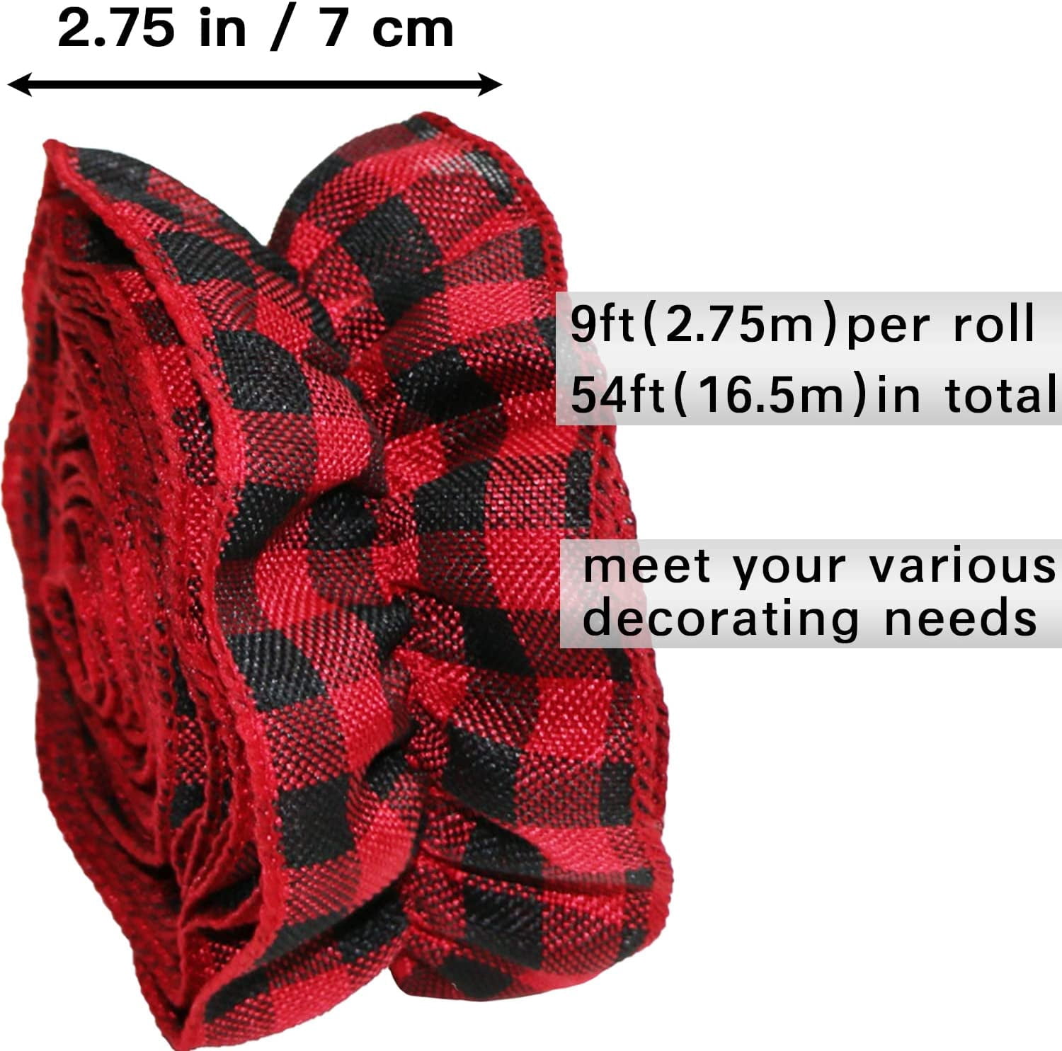 Dalrosia 6PCS Plaid Christmas Tree Garland Christmas Buffalo Plaid Ribbon Ruffled Homespun Fabric Garland Christmas Tree Ribbon Decorations for Christmas Home Wreath Staircase Tree Decor