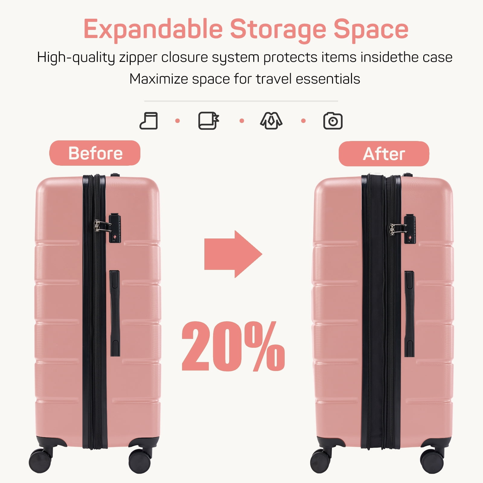 Aidoly 24 inch Suitcase, Hard Shell Luggage with TSA Lock, Expandable Lightweight Suitcase for Aldut, Pink