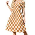 thumbnail image 3 of Vestido naranja de cuadros de manga corta, ropa de mujer coreana, vestidos elegantes y con estilo, venta de vestidos para mujer., 3 of 7