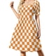 thumbnail image 3 of Vestido naranja de cuadros de manga corta, ropa de mujer coreana, vestidos elegantes y con estilo, venta de vestidos para mujer., 3 of 7