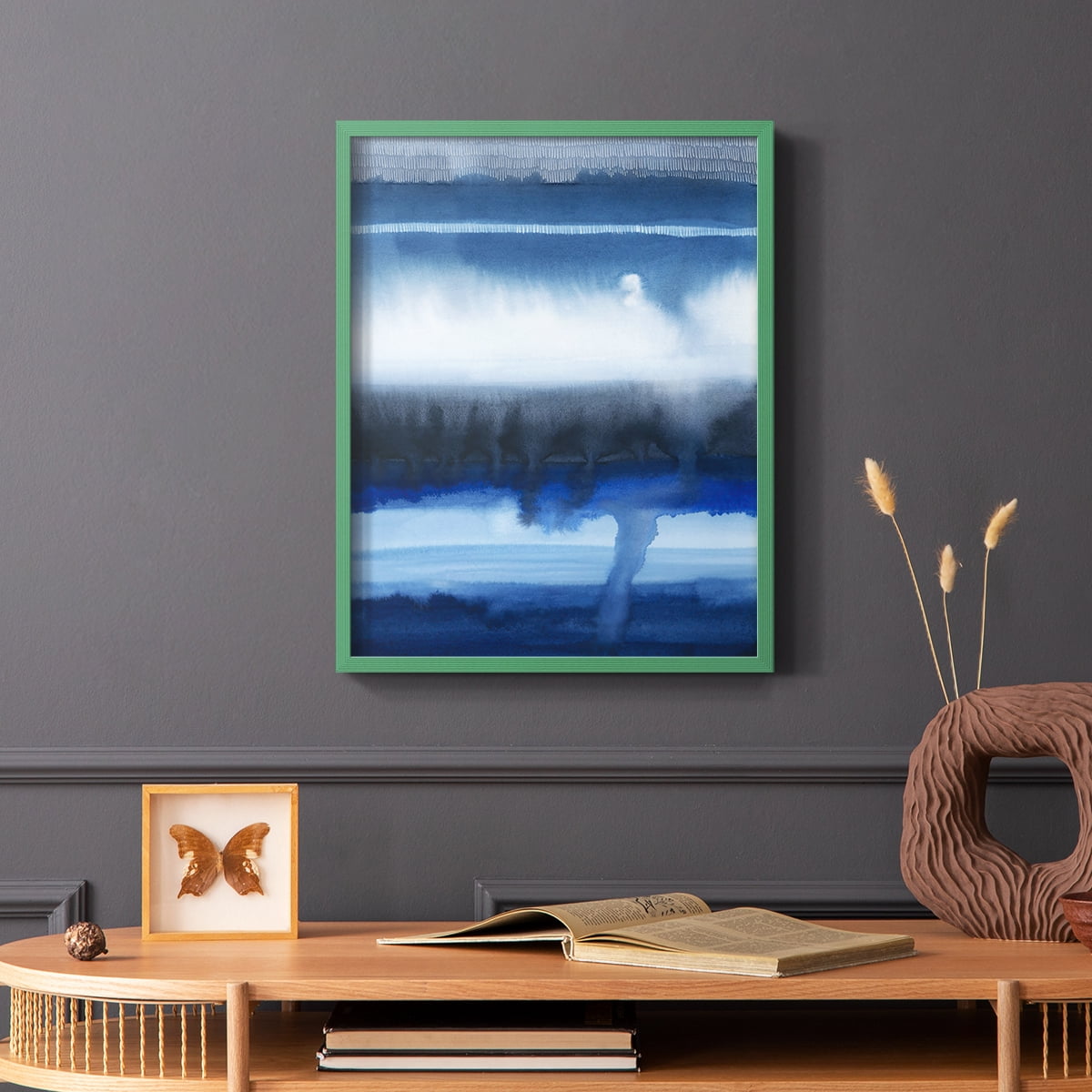 Deep Blue Shore I Framed Print in Green Solid Wood Framed Print No Nail Hanging