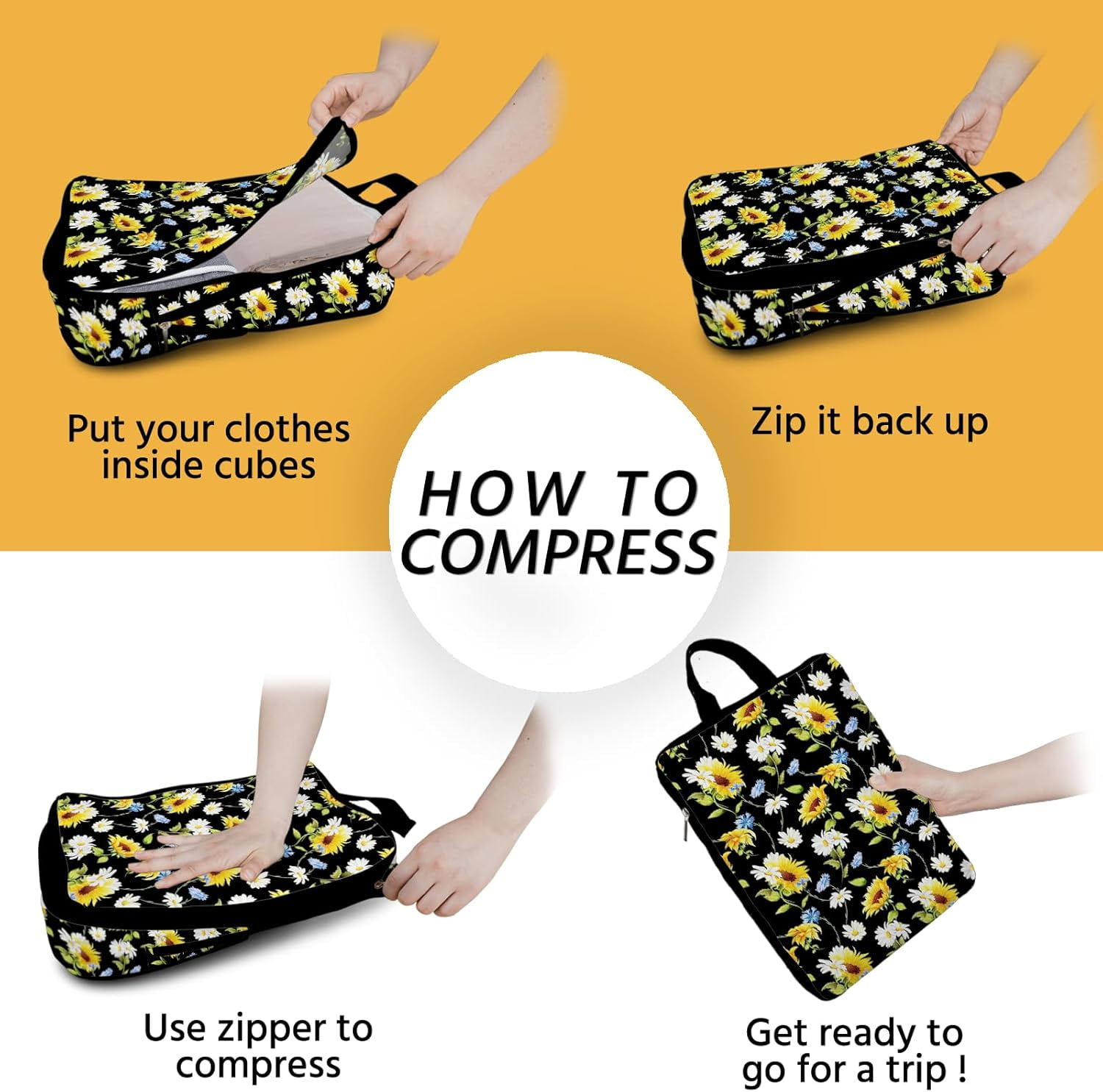 6 Set Compression Packing Cubes for Suitcases Waterproof Travel Bags Organizer for Luggage Backpack Space Saver
