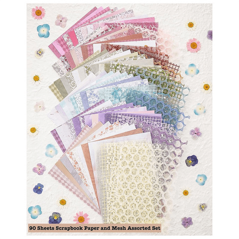 90 Sheets Scrapbook Paper and Decorative Mesh Fabric