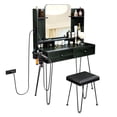 thumbnail image 2 of TC-HOMENY Makeup Vanity Table Set with Power Station, Dressing Table w/ Mirror & 2 Drawers, Vanity Desk for Bedroom, dressing room, Black, 2 of 10