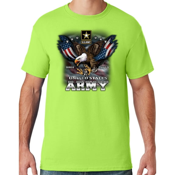 Mens US Army Patriotic Eagle T-shirt, XL Neon Green