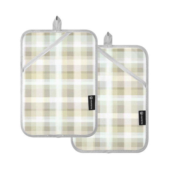 Soft Color Gingham Pattern Pot Holder Heat Resistant Mat Oven Hot Pads Pocket Design Potholders Set of 2