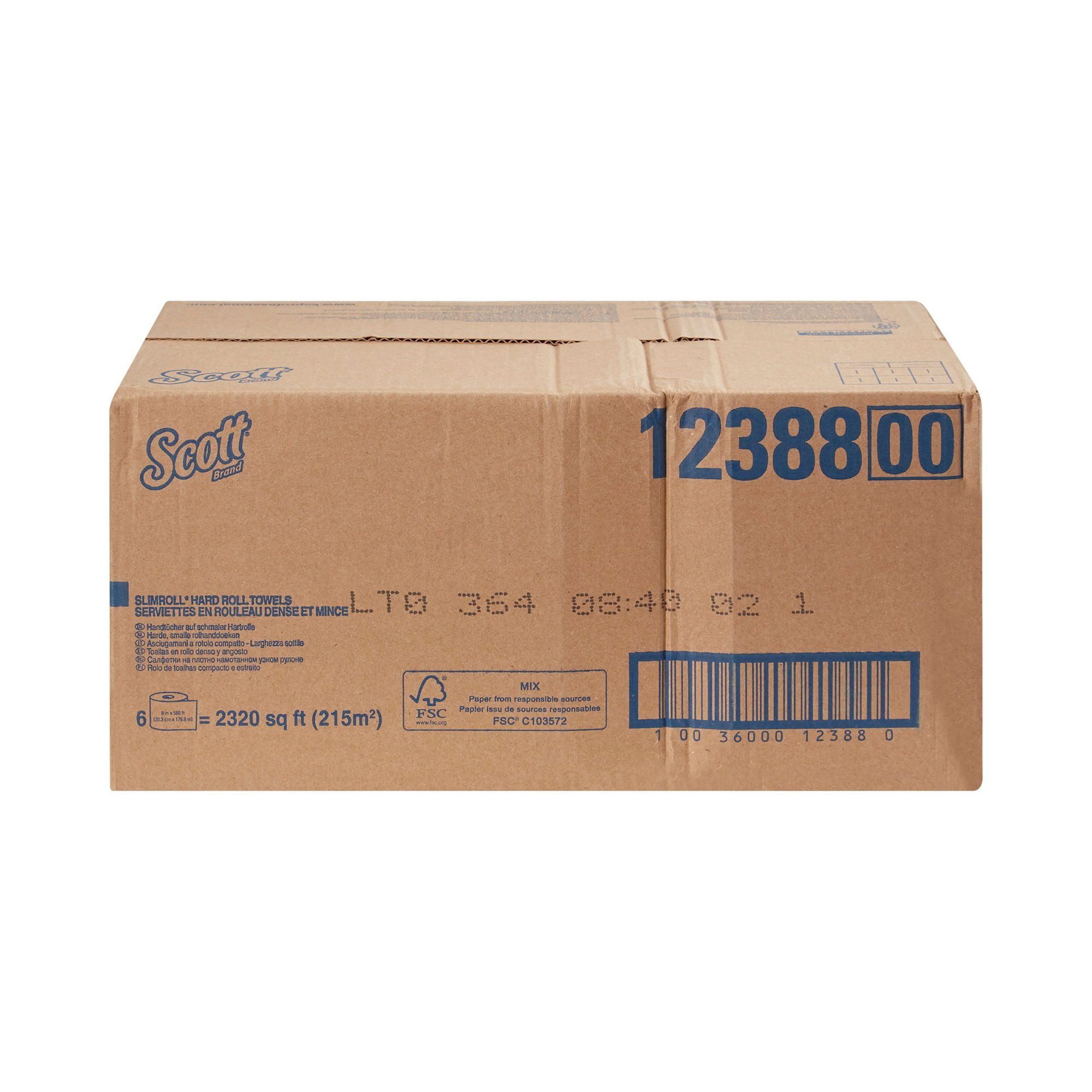 Scott Slimroll Hard Roll Paper Towel, 1-Ply, 8 Inches x 580 Feet, White, 6 Count