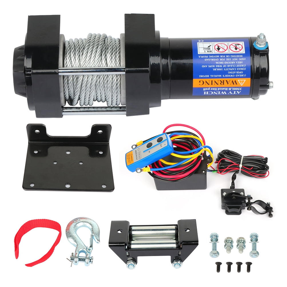Electric Winch Black 12V 3500 lbs Recovery Winch Trailer Boat Truck SUV
