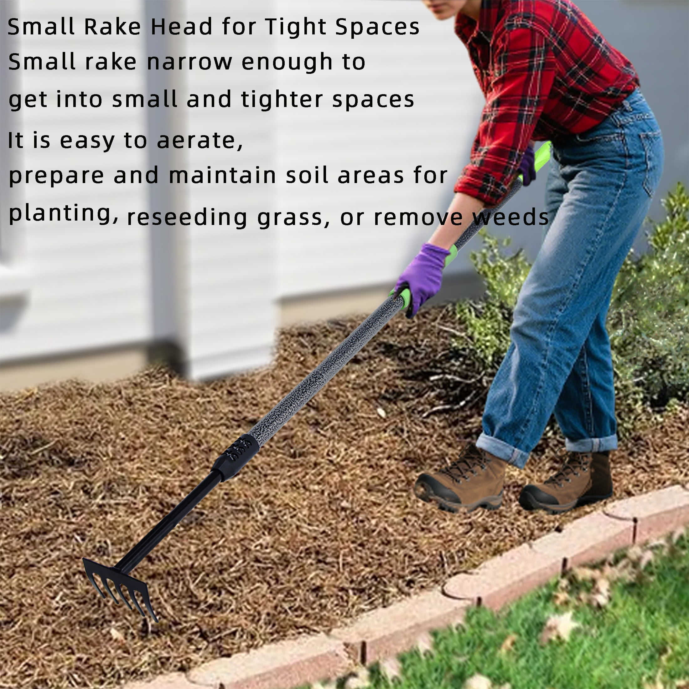 YARTTING Garden Hand Rake, Small Hand Cultivator with Adjustable Handle, Hand Weeder Tool for Weeding, Digging,Aerating, Loosening Soil
