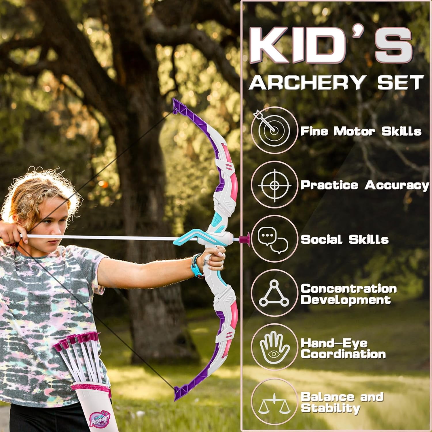 Bow and Arrow Set for Kids, 2-Pack LED Light Up Archery Set with 20 Suction Cup Arrows, Indoor and Outdoor Toy for Boys Girls Age 4-8 8-12 with Standing Target&2 Quivers