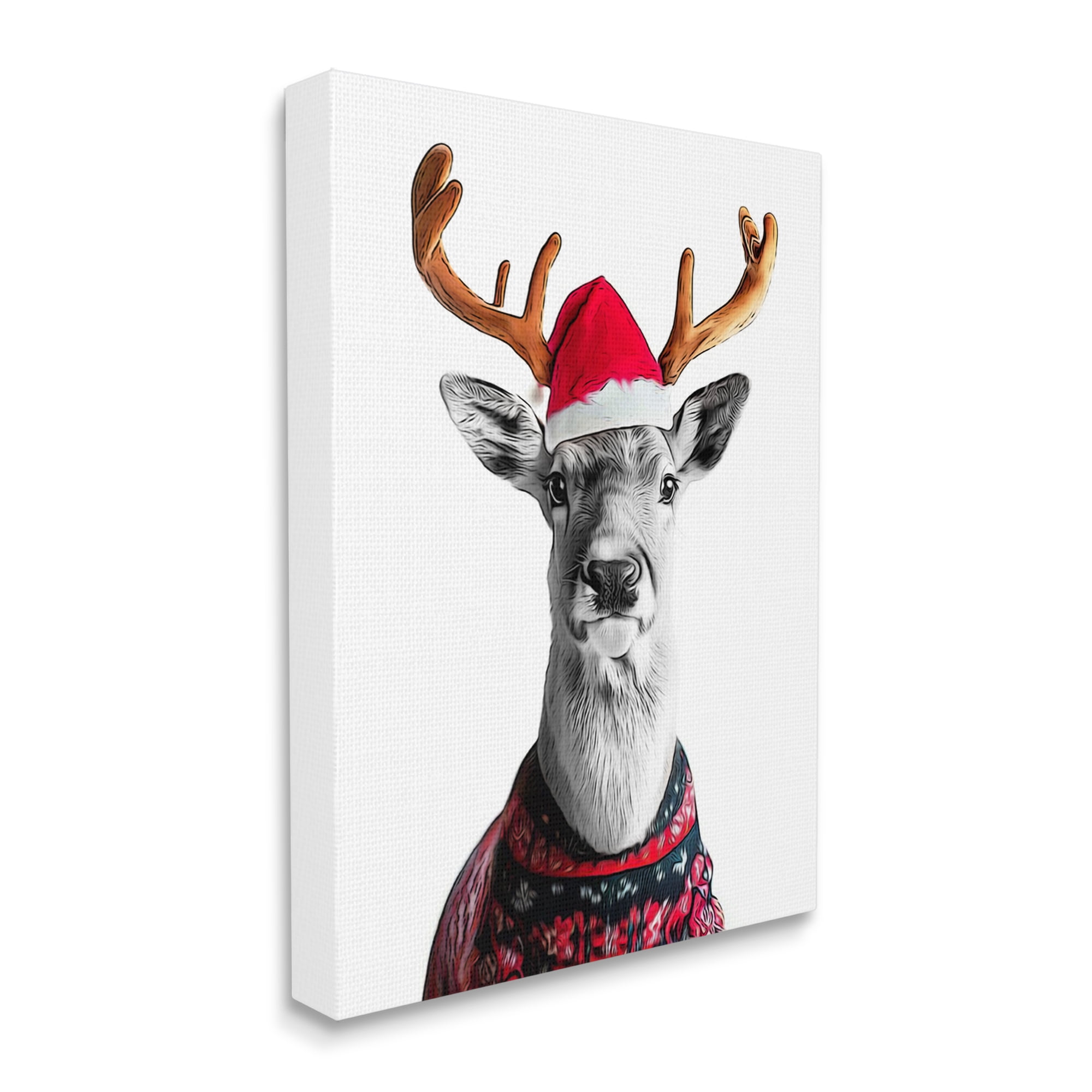 Stupell Industries Deer in Holiday Sweater Holiday Painting Gallery Wrapped Canvas Art Print Wall Art, 24 x 30
