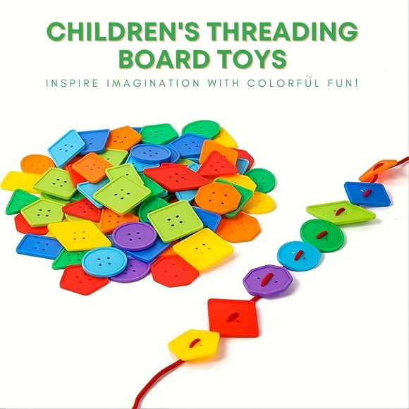 Ensemble de 35 Pcs de Fils Géométriques pour Bébé - Jouets Éducatifs de Reconnaissance des Couleurs Vibrantes avec Boutons Géométriques et Blocs de Construction d'Apprentissage Précoce pour un Plaisir à Thème Fantastique - Parfaits Cadeaux d'Halloween et de Noël
