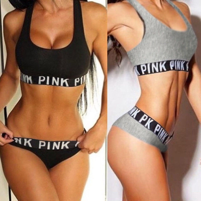 European Womens Cotton Sports Bra Sets Racerback Cropped Bra Thong