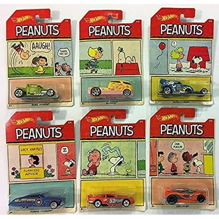 2017 Hot Wheels PEANUTS Complete Set Of 6 : CHARLIE BROWN (Bone Shaker), SNOOPY (Altred Ego), LUCY (Purple Passion), FRANKLIN (Chicane), LINUS (Circle Tracker), SALLY
