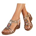 thumbnail image 3 of XFeng Bohemian Wedge Sandals for Women Colorful Rhinestone T-Strap Platform Shoes Anti- Elastic Ankle Strap Summer Daily Fashion Sandals, 3 of 6