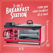Nostalgia Retro 3-in-1 Breakfast Station with Coffeemaker, Griddle, and Toaster Oven, Retro Red