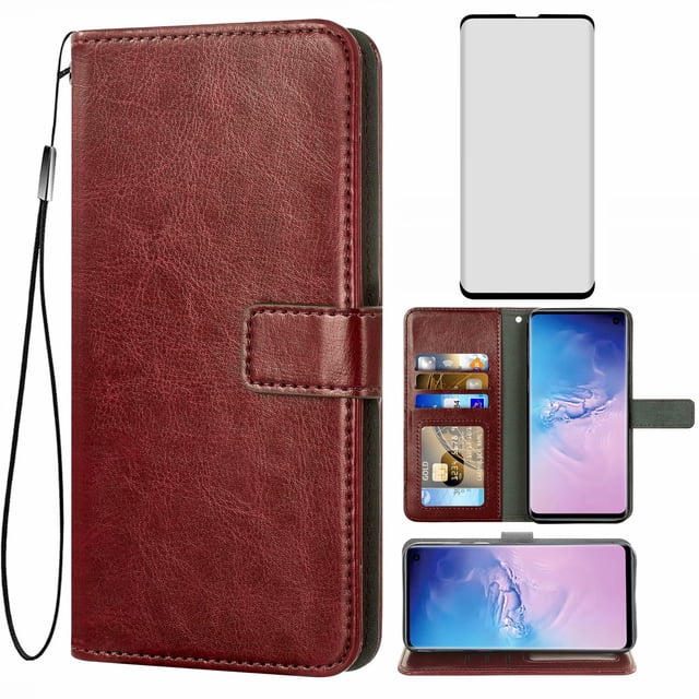 Mobile Phone Cover for Samsung S10, Cover Premium Pu Leather Tpu Flip Cover Magnetic Closure Card Compartment Stand Function Wallet with Lanyard Protective Cover