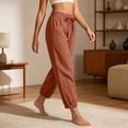 thumbnail image 6 of Aboser Cotton Linen Pants for Women Casual Straight Leg Lounge Pants Lightweight Drawstring High Waisted Trousers Loose Fit Plain Pants with Pockets, 6 of 7