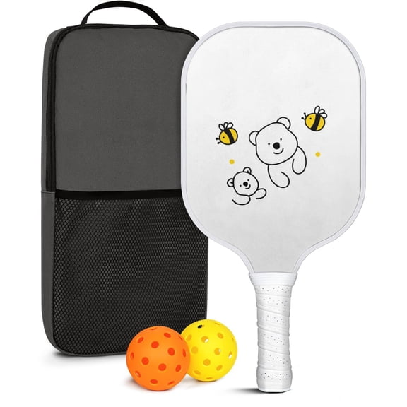 Pickleball Paddles Set Of 1, Fiberglass Surface, Cute Animals & Graffiti Print, 1 Paddle, 2 Balls & Bag