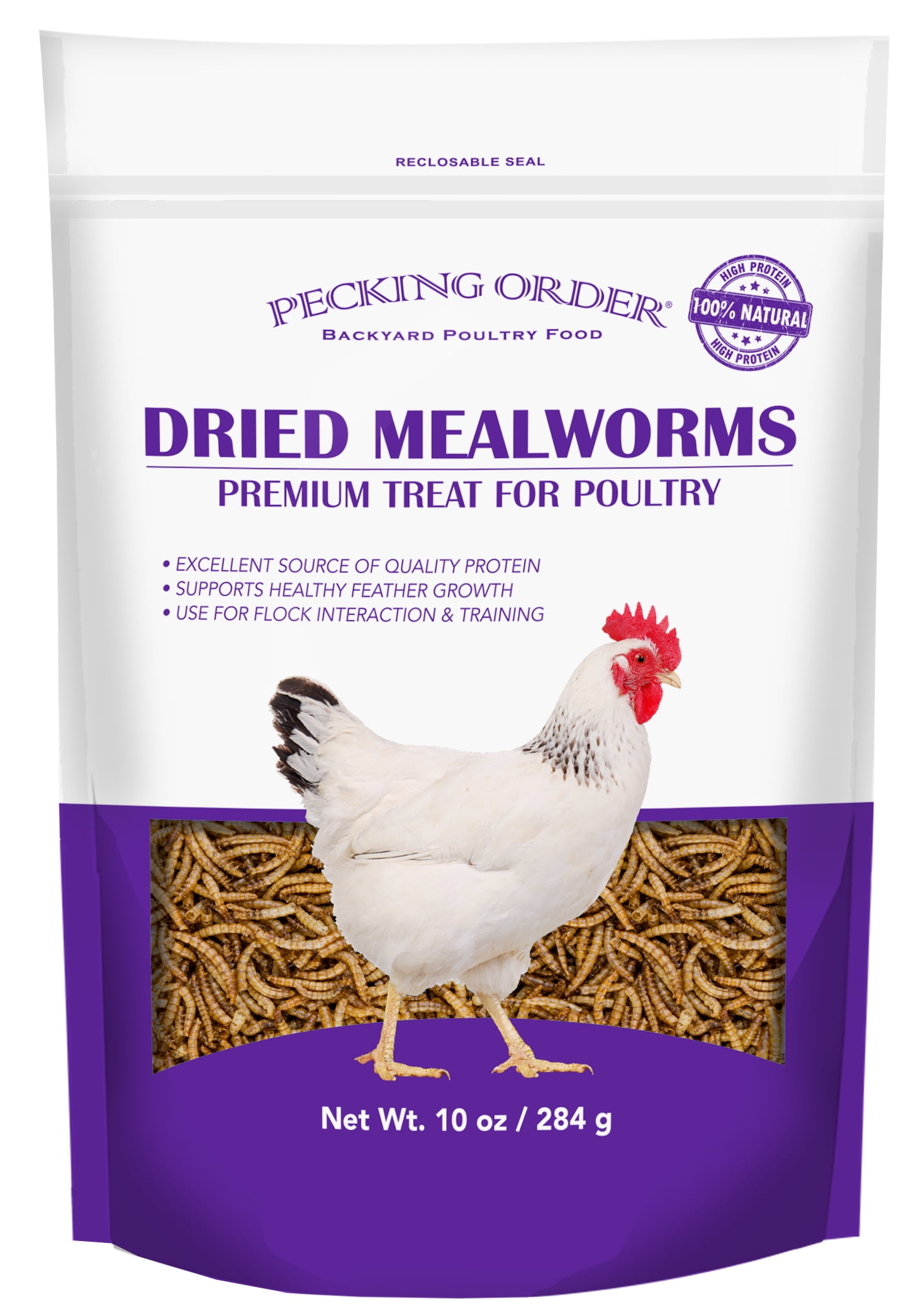 Red River Commodities Pecking Order Dried Mealworms Backyard Chicken Feed & Treat, 10 oz.