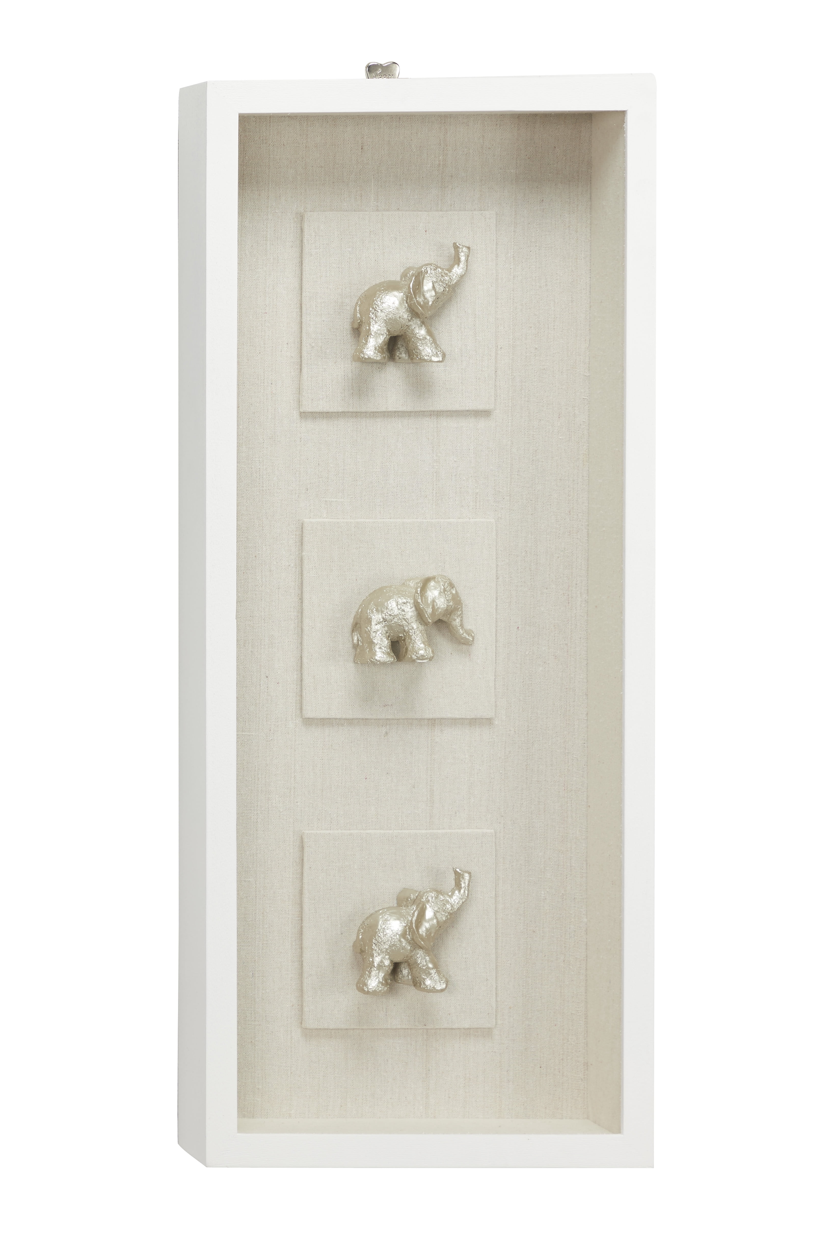 DecMode Large Rectangular Metallic Silver Elephant Animal Wall Art Shadow Box, 12” x 27.5”