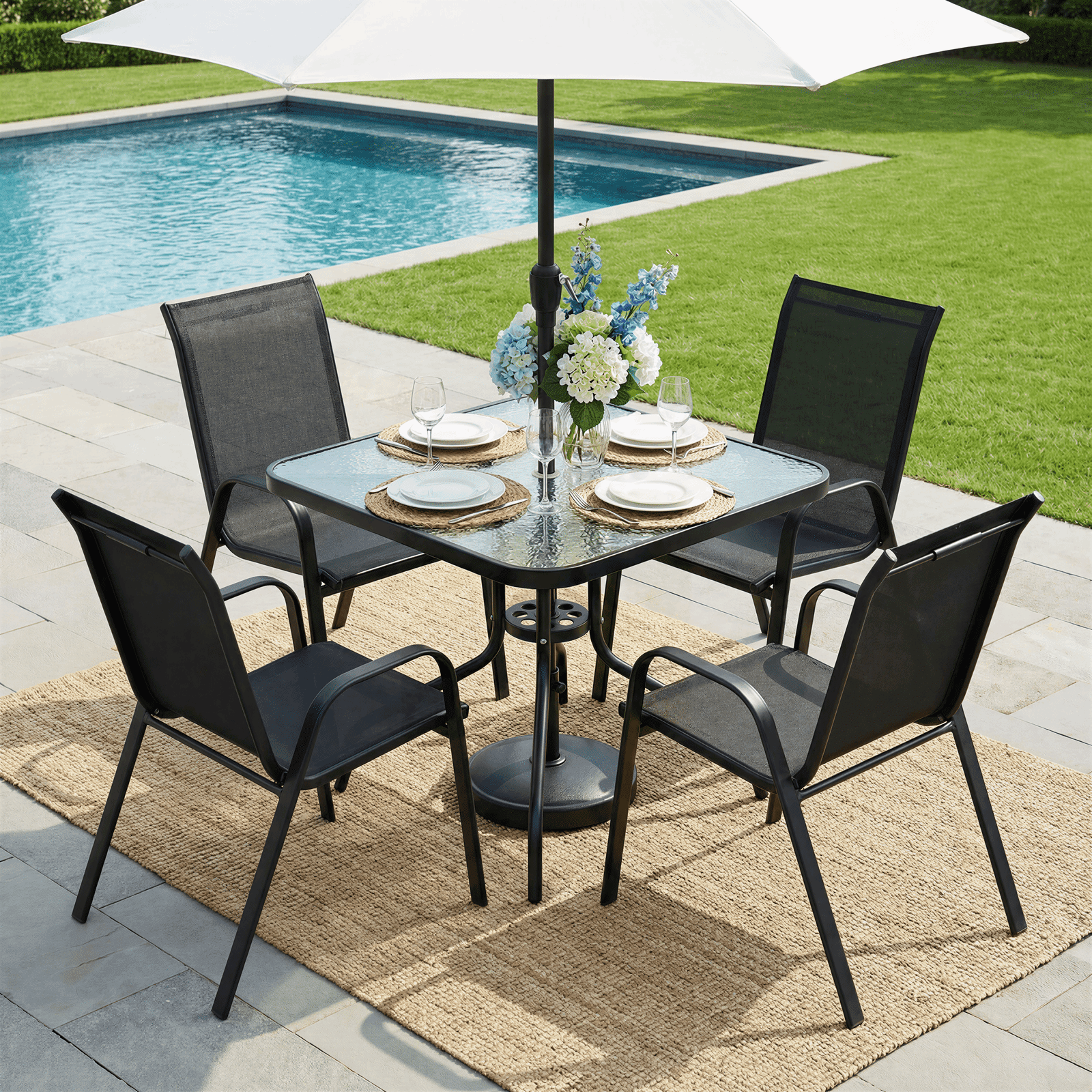 TLSUNNY Outdoor Dining Chairs Set of 4, Stackable Patio Chairs, w/ Armrests, All Weather for Backyard, Deck