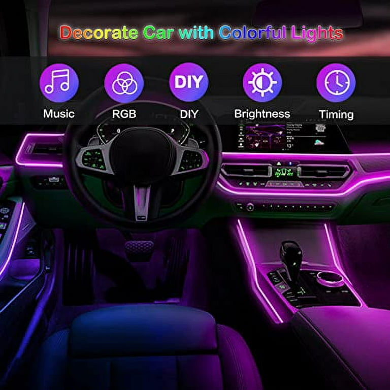 Jushope Interior Car LED Strip Lights with Wireless APP and Remote Control,  RGB 5 in 1 Ambient Lighting Kits with 236 inches Fiber Optic, 16 Million  Colors Car Neon Lights, Sync to Music 