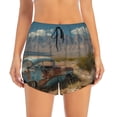 thumbnail image 2 of Susaid Deserted Classic Car Landscape Print Women's High Waisted Running Shorts Quick Dry Athletic Gym Track Workout Shorts Zip Pocket-Small, 2 of 7