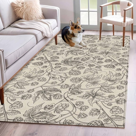 Vintage Flowers Area Rug 4x6 Washable Rug Non Slip Branch Plants Beige Botanical Rustic Large Area Rug Indoor Floor Carpet for Entryway Bedroom Kitchen Living Room Home Office Dining Room Nursery