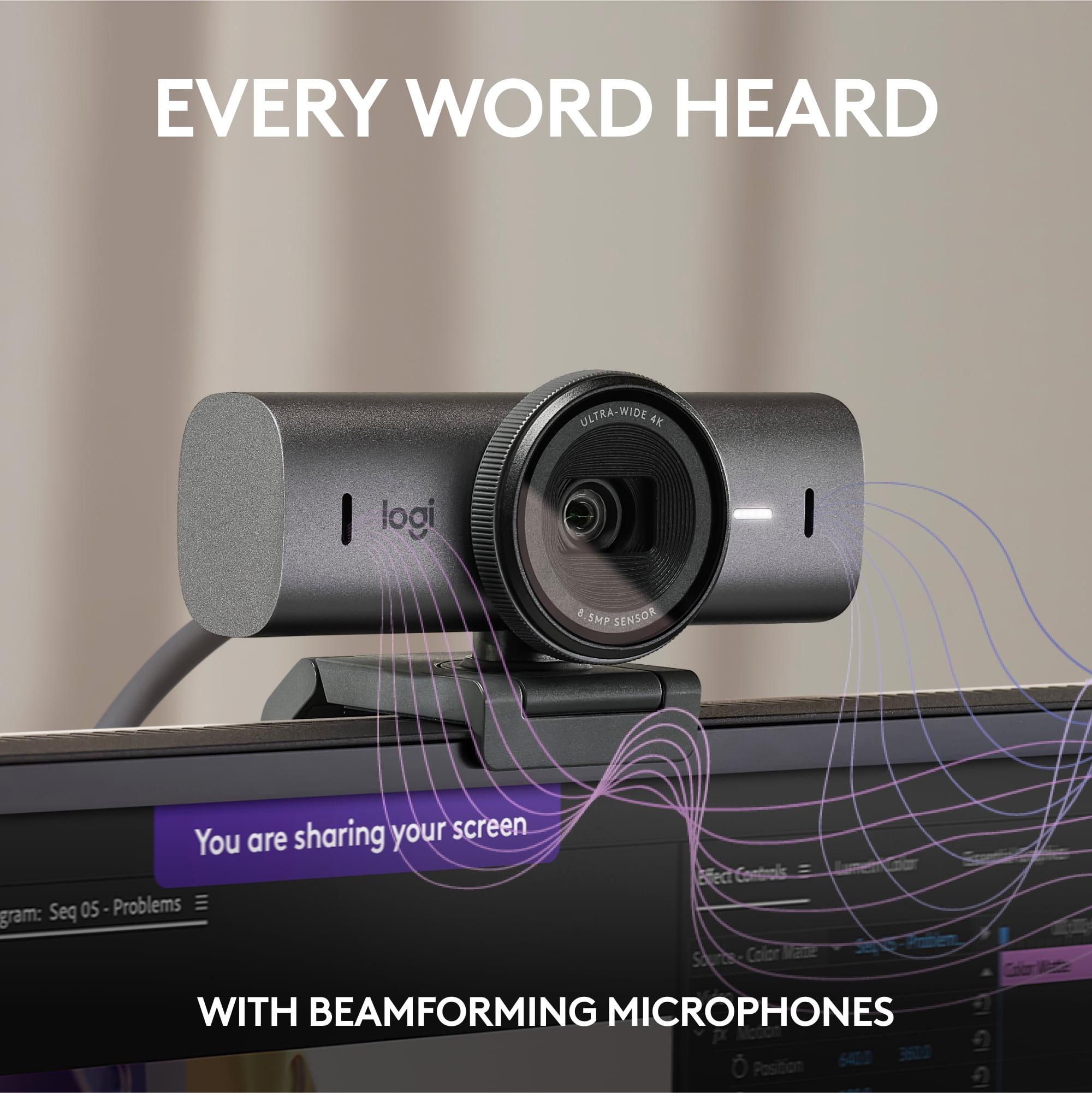 Logitech MX Brio Ultra HD 4K Collaboration and Streaming Webcam, 1080p at 60 FPS, Dual Noise Reducing Mics, Show Mode, USB-C, Black