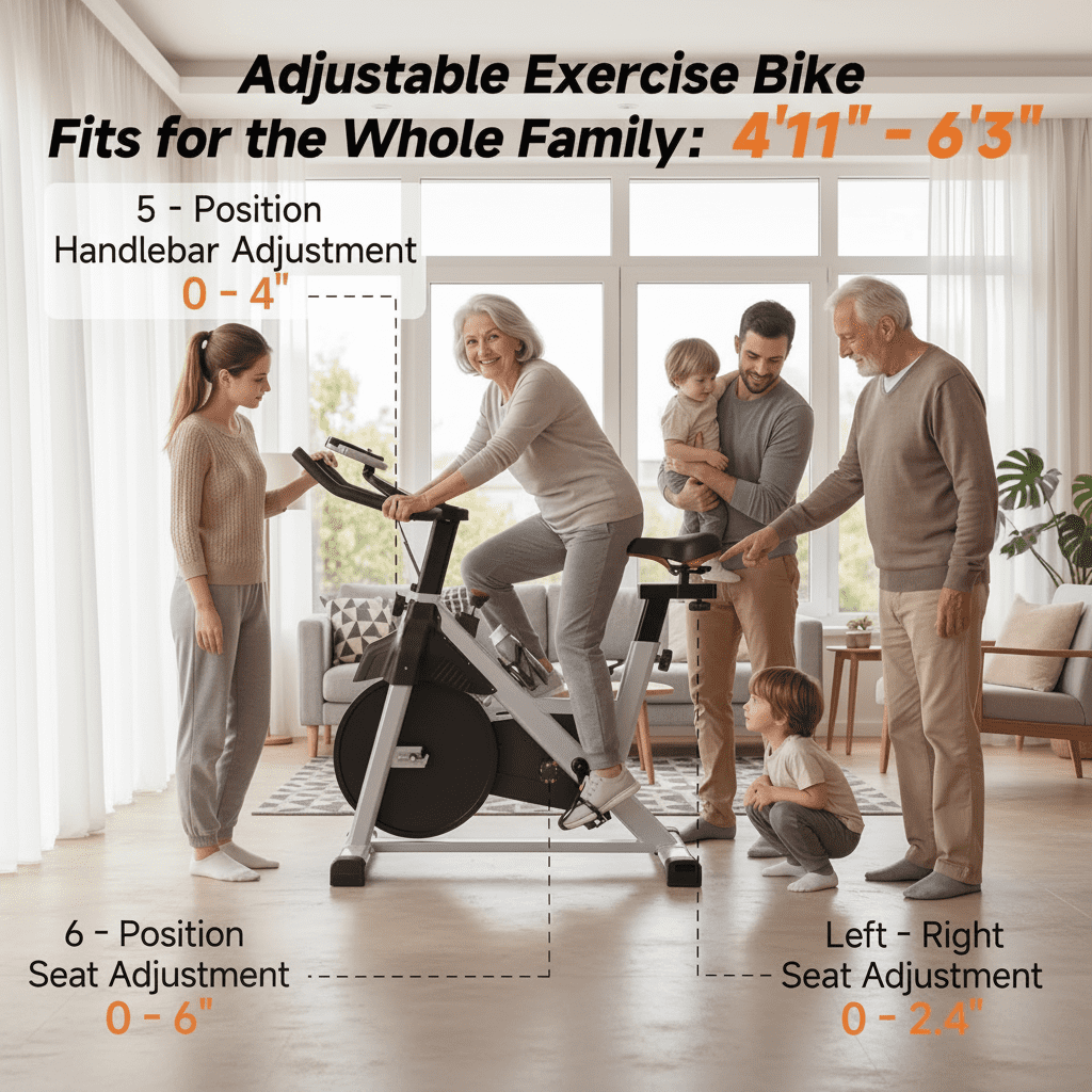 USLIM Adjustable Indoor Cycling Bike - Silent Belt-Drive Stationary Exercise Bike with Comfort Seat & 330 lb Capacity, Gray