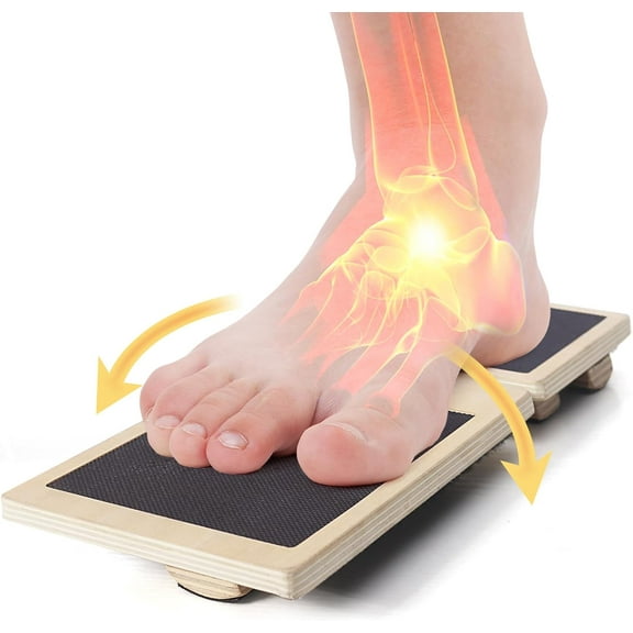 Ankle Strengthener Exerciser for Sprained, Single Foot Balance Board, Non-Slip Wood Wobble Board., BLACK